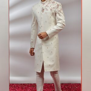 Off-White Hand Embroidered Sherwani Set