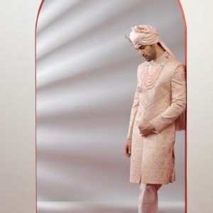 Light Pink Silk Handworked Sherwani - 2