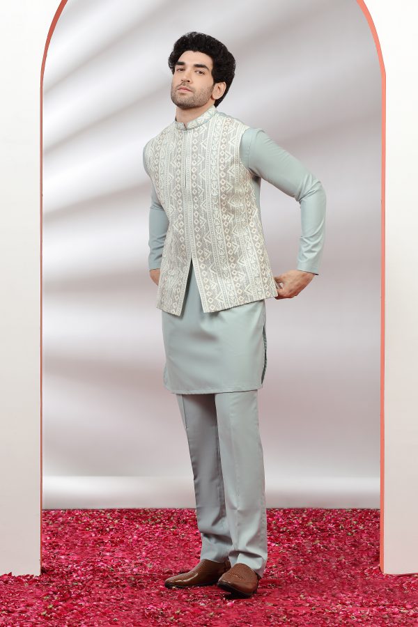 Pastel Mint Green Embroidered Indowestern Set