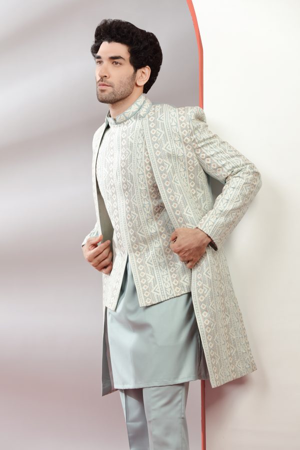 Pastel Mint Green Embroidered Indowestern Set - Image 2