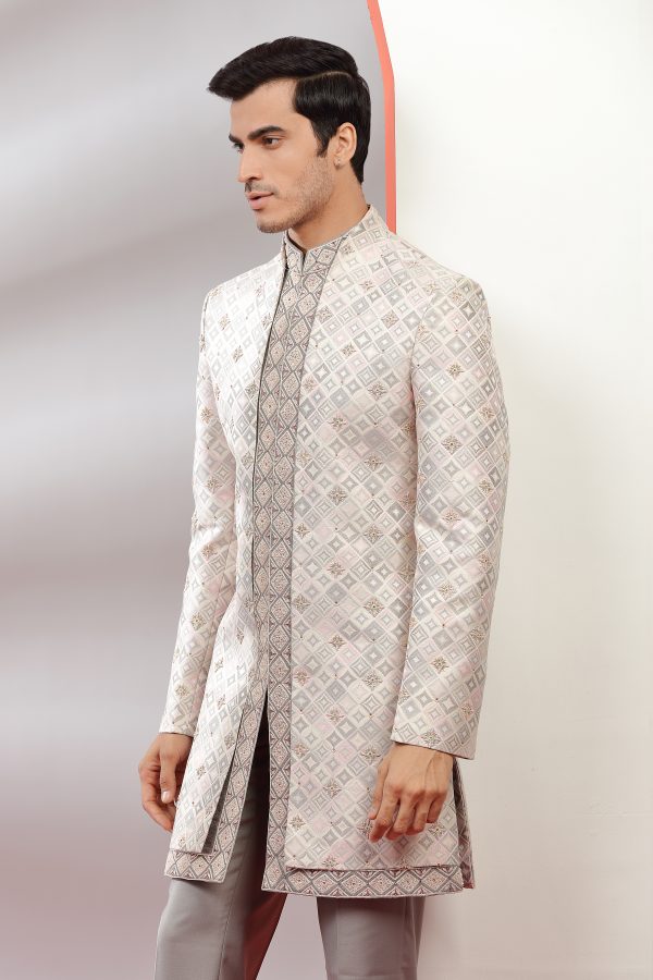 Grey & Pink Embroidered Indowestern Set - Image 2