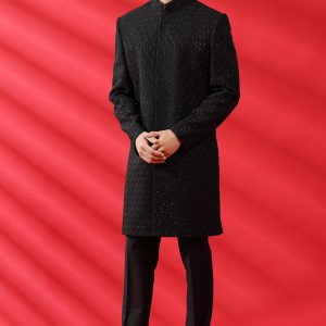 Black Embroidered Indowestern Set