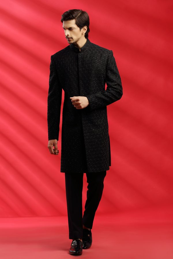 Black Embroidered Indowestern Set - Image 3