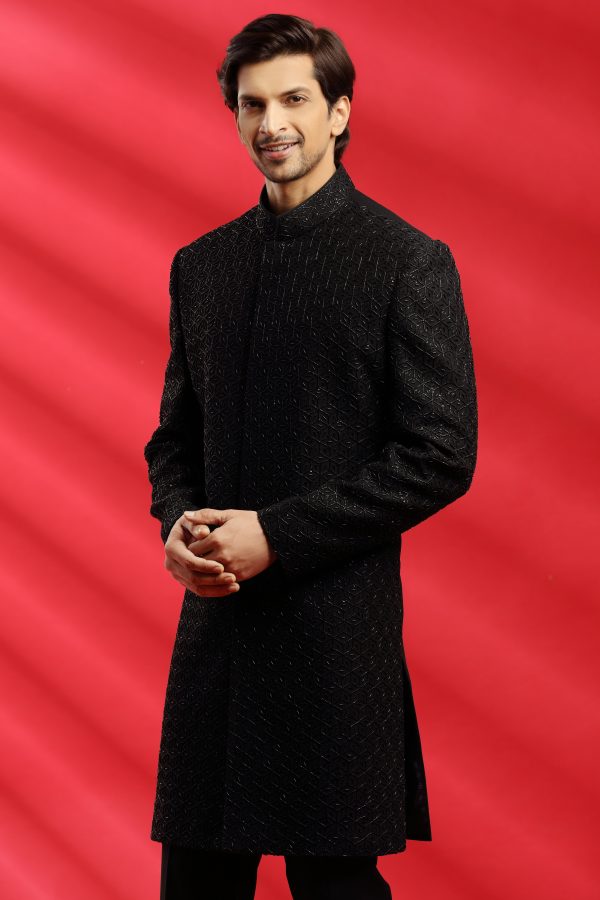 Black Embroidered Indowestern Set - Image 2