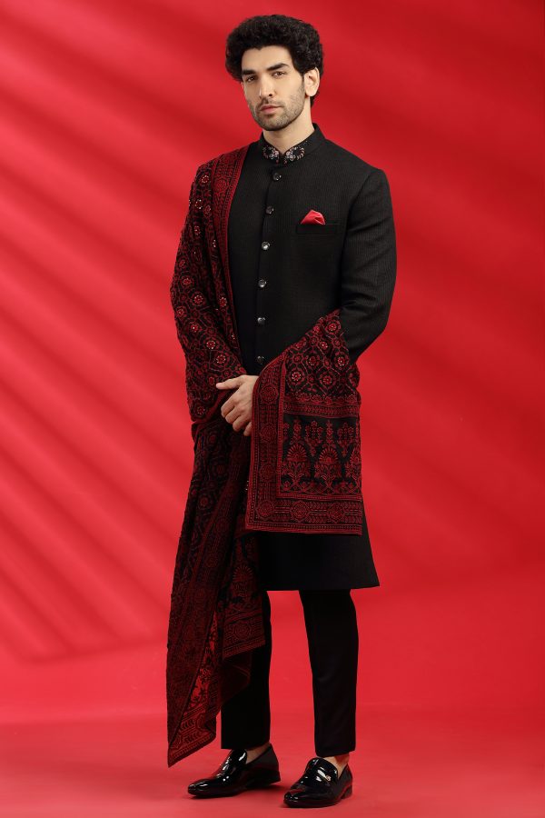 Black Matka Silk Indowestern Set