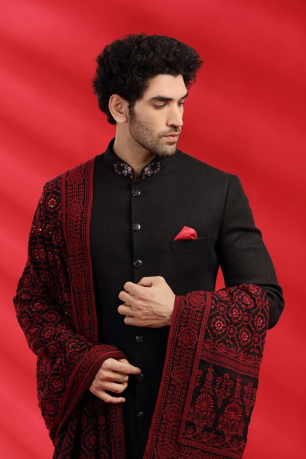 Black Matka Silk Indowestern Set - Image 4