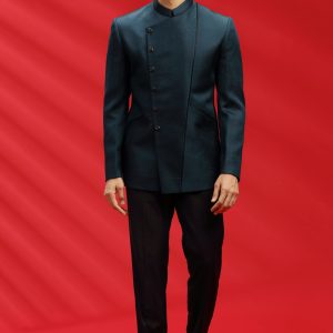 Bottle Green Jacquard Bandhgala Set