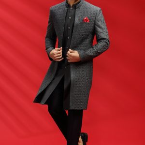 Charcoal Embroidered Indowestern Set