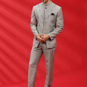 Grey Terry Rayon Bandhgala Set