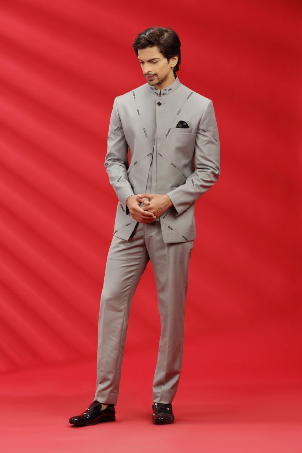 Grey Terry Rayon Bandhgala Set