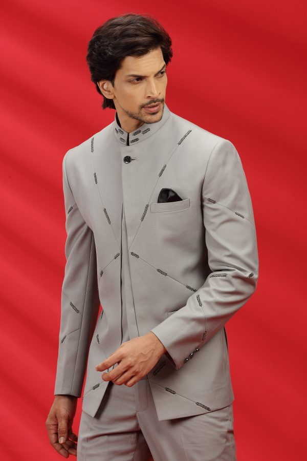 Grey Terry Rayon Bandhgala Set - Image 2