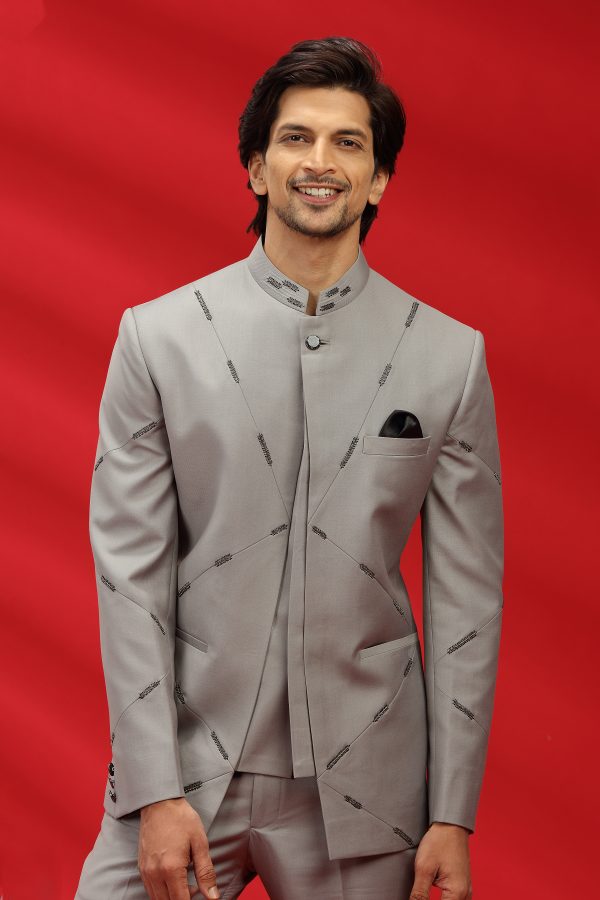 Grey Terry Rayon Bandhgala Set - Image 3